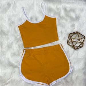 Sports Mustard Yellow Crop Top & Shorts